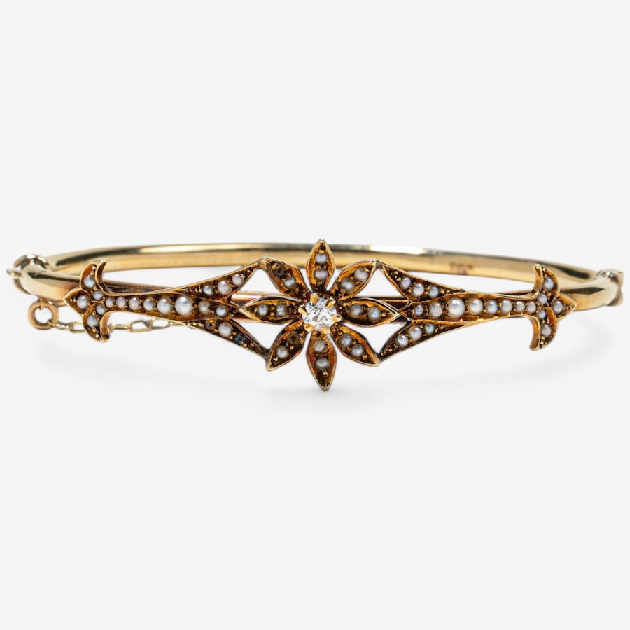 Image 746353.jpg, Product 746-353 / Price $3,295.00, Estate Originals 14K Yellow Gold Seed Pearl and Old European-Cut Diamond Bangle Bracelet from Estate Originals on TSC.ca's Jewellery department