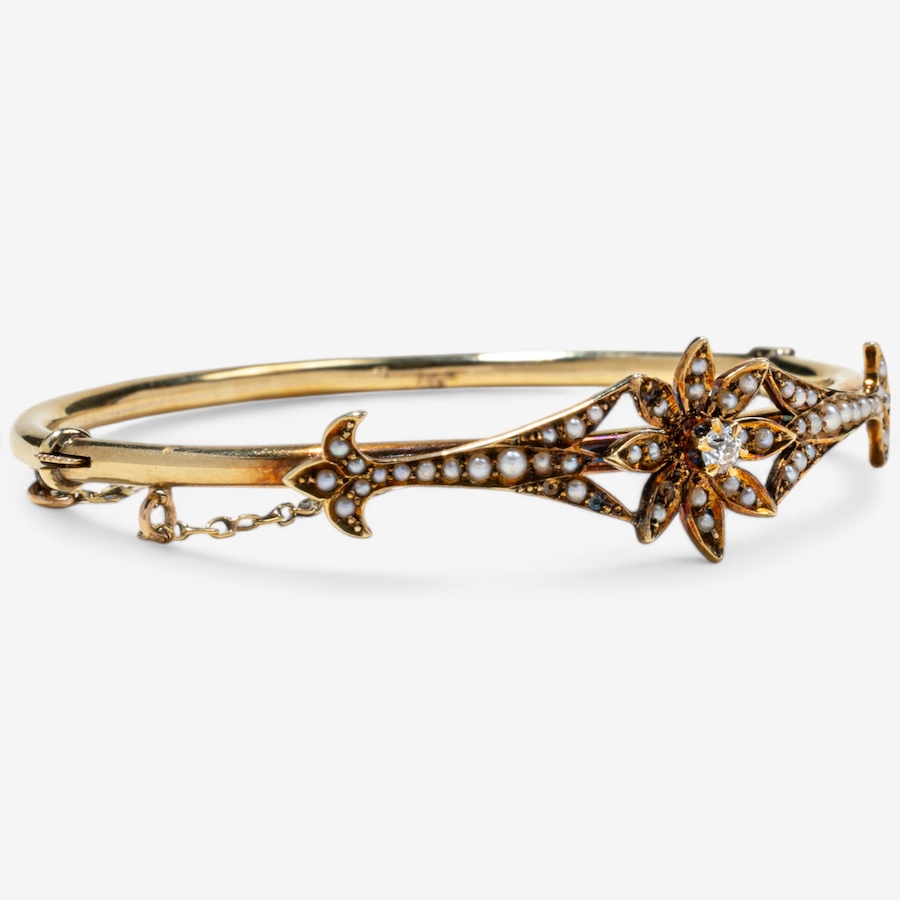 Image 746353_ALTMORE1.jpg, Product 746-353 / Price $3,295.00, Estate Originals 14K Yellow Gold Seed Pearl and Old European-Cut Diamond Bangle Bracelet from Estate Originals on TSC.ca's Jewellery department