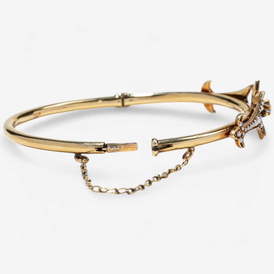 Image 746353_ALTMORE3.jpg, Product 746-353 / Price $3,295.00, Estate Originals 14K Yellow Gold Seed Pearl and Old European-Cut Diamond Bangle Bracelet from Estate Originals on TSC.ca's Jewellery department