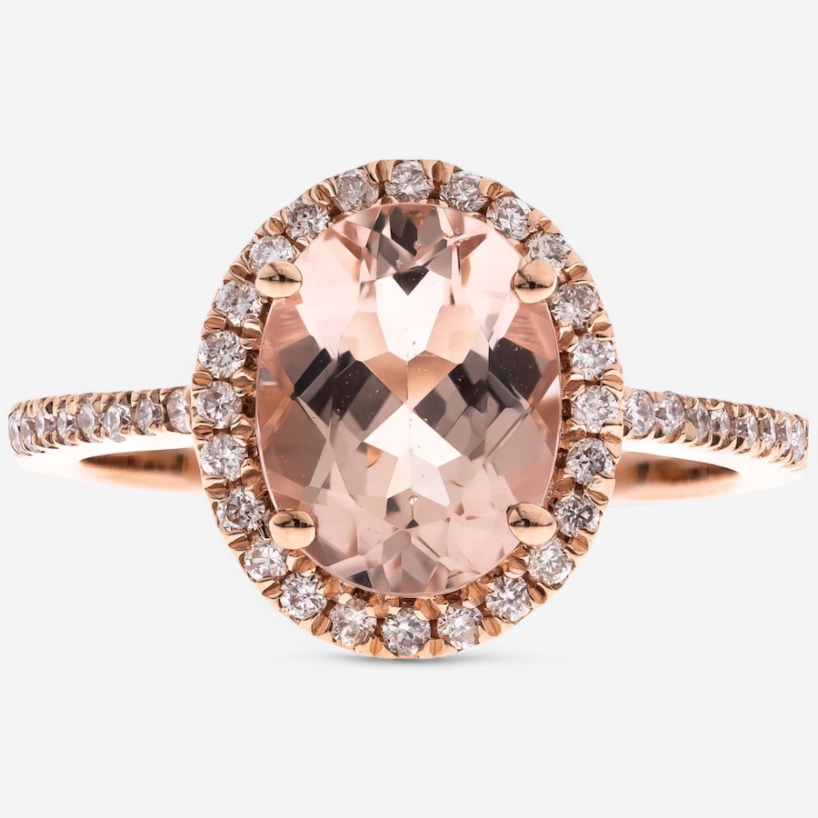 Image 746470.jpg, Product 746-470 / Price $1,499.99, CIRARI 10K Rose Gold Oval Morganite And Diamond Halo Ring from Cirari on TSC.ca's Jewellery department