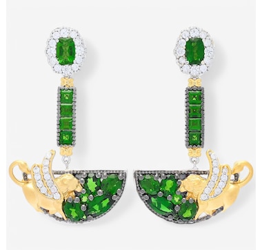 Gems En Vogue Palladium Silver Chrome Diopside & White Zircon Griffin Earrings