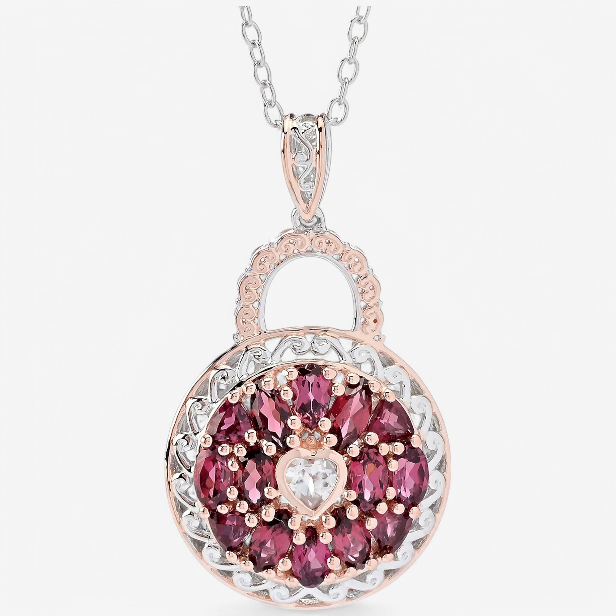 Gems en Vogue Palladium Silver River Rose Garnet and White