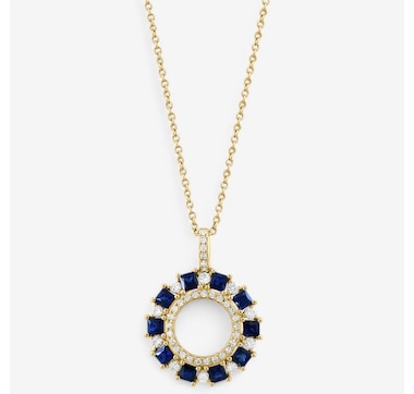 EFFY 14K Yellow Gold Blue Sapphire & Diamond Circle Pendant with Chain