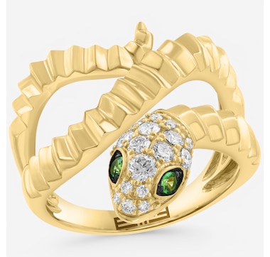 EFFY 14K Yellow Gold Tsavorite & Diamond Snake Ring
