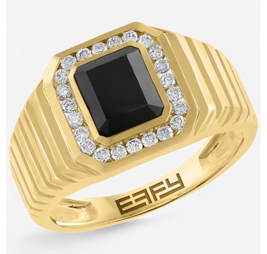 EFFY 14K Yellow Gold Onyx & Diamond Ring