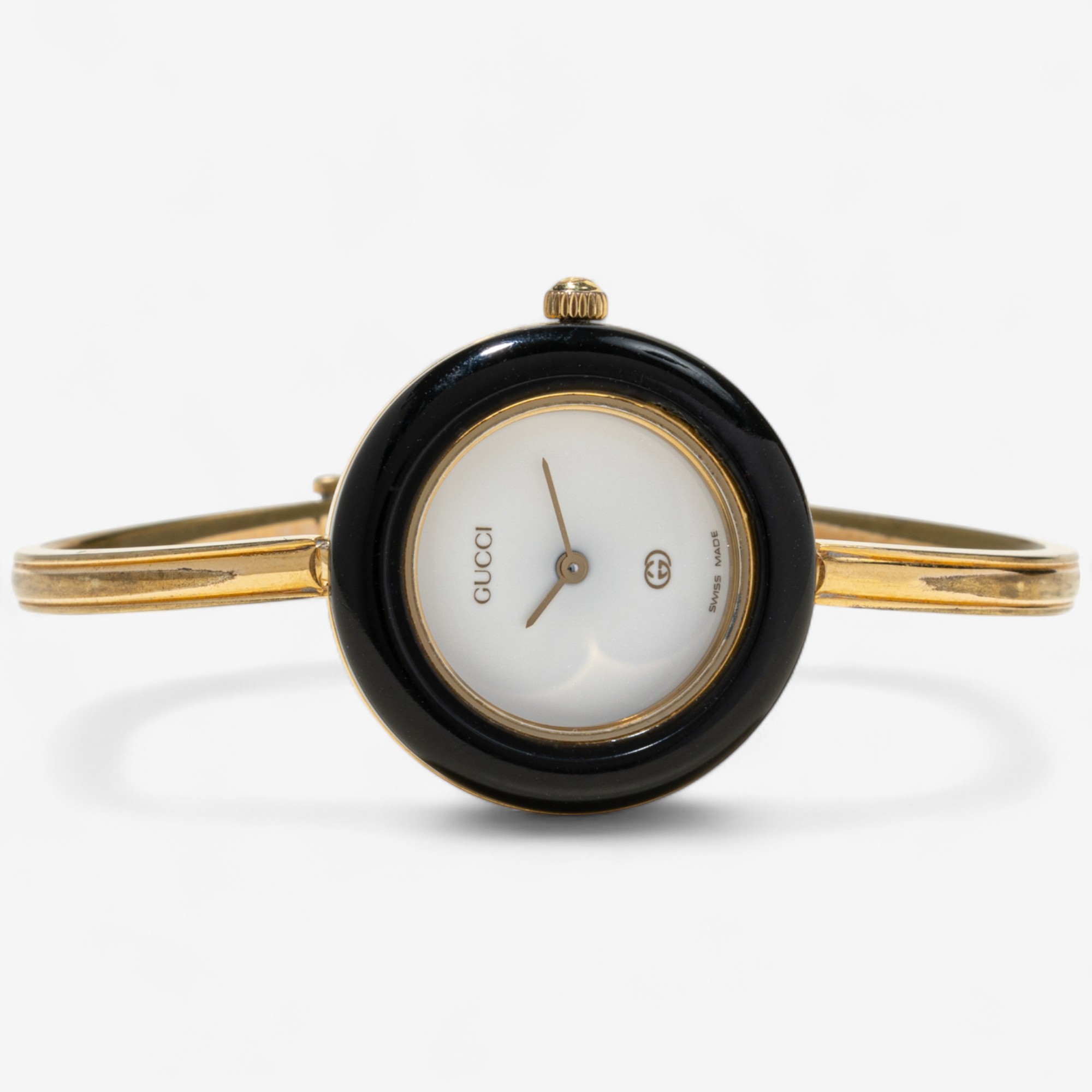 ky304【美品】GUCCI ホルターネック キャメル シルク100 S Estate Originals Gold-Plated Gucci 1100L Swiss-Made Quartz Watch