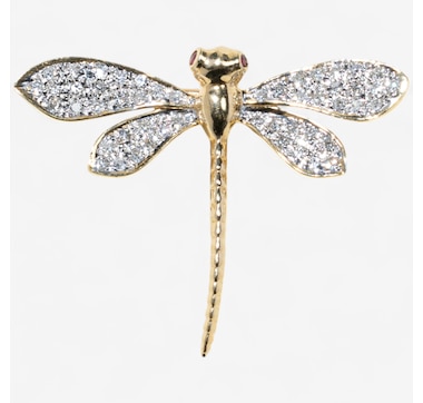 Estate Originals 14K Yellow Gold Diamond-Set Dragonfly Brooch