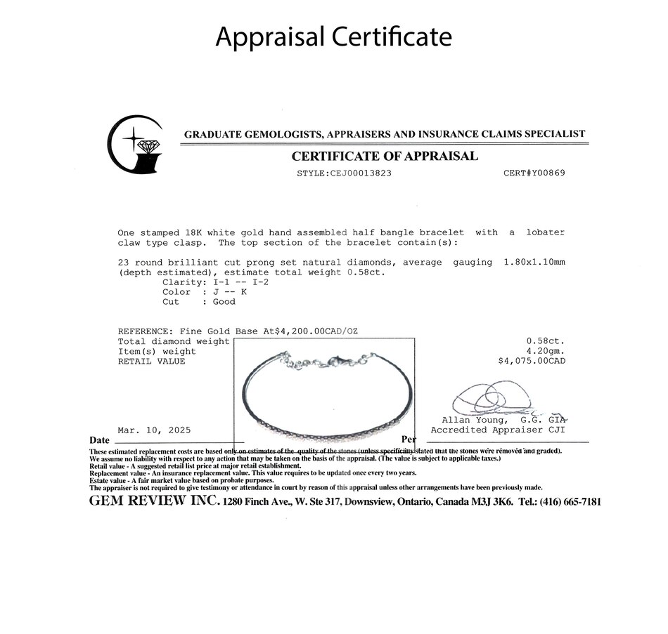 Image 746592_ALTMORE5.jpg, Product 746-592 / Price $1,995.00, Estate Originals 18K White Gold 0.58-Carat Diamond Half Bangle Bracelet from Estate Originals on TSC.ca's Jewellery department