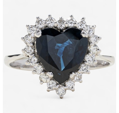 Estate Originals 18K White Gold 2.5-Carat Heart-Shaped Sapphire and Diamond Halo Ring