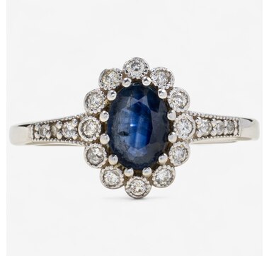 Estate Originals 14K White Gold Sapphire and Diamond Halo Ring