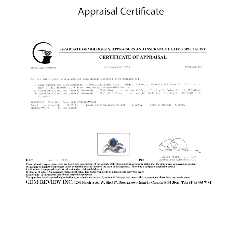 Image 746603_ALTMORE6.jpg, Product 746-603 / Price $1,695.00, Estate Originals 14K White Gold Sapphire and Diamond Halo Ring from Estate Originals on TSC.ca's Jewellery department