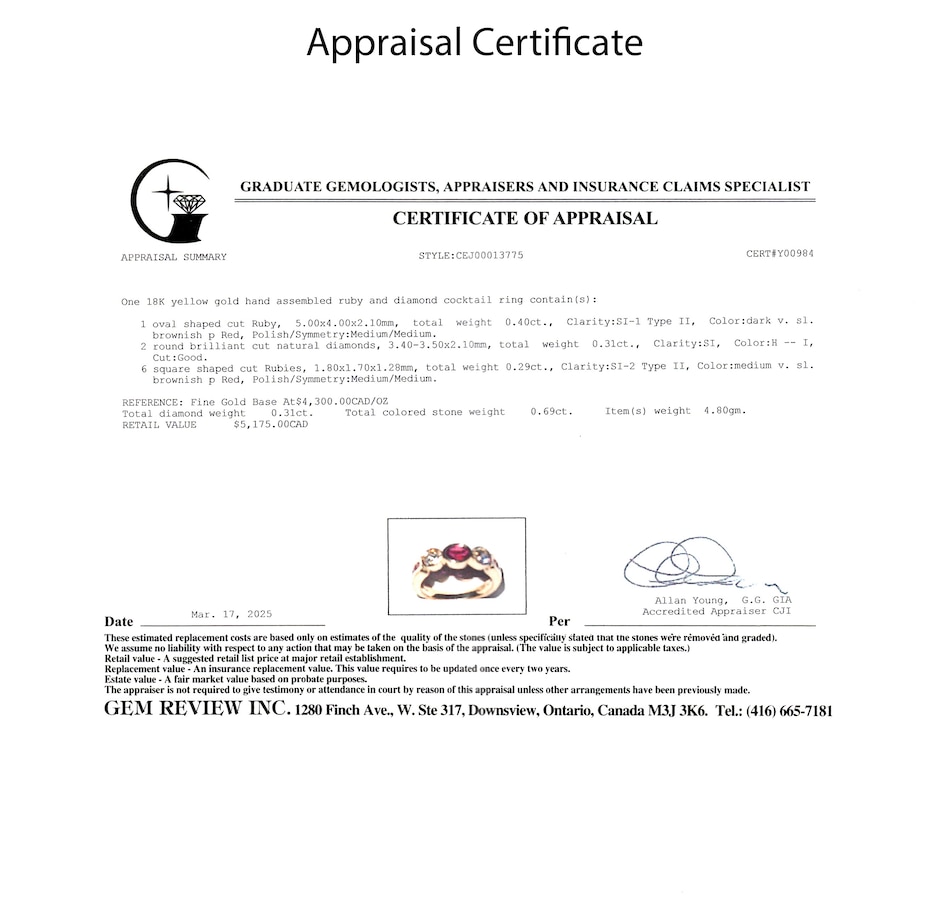 Image 746604_ALTMORE6.jpg, Product 746-604 / Price $2,295.00, Estate Originals 18K Yellow Gold Bezel Set Ruby and Diamond Three-Across Ring with Shoulder Rubies from Estate Originals on TSC.ca's Jewellery department