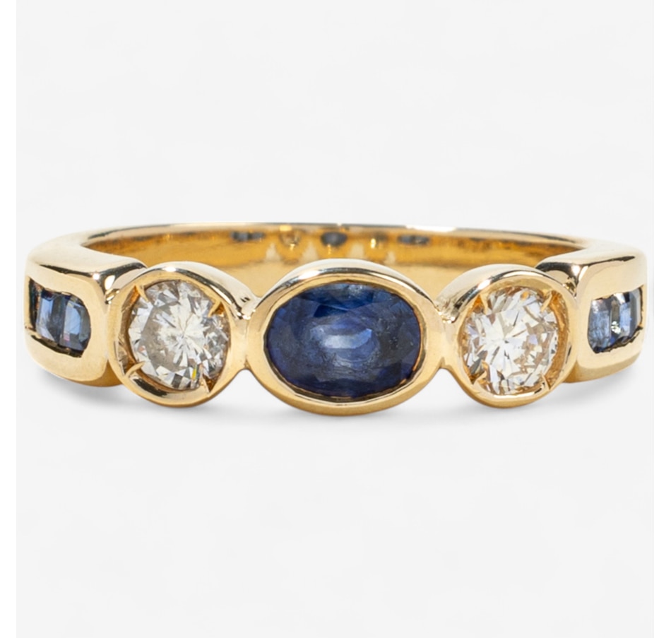 Image 746606.jpg, Product 746-606 / Price $2,295.00, Estate Originals 18K Yellow Gold Bezel Set Sapphire and Diamond Three-Across Ring with Shoulder Sapphires from Estate Originals on TSC.ca's Jewellery department