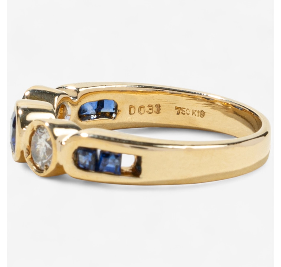 Image 746606_ALTMORE4.jpg, Product 746-606 / Price $2,295.00, Estate Originals 18K Yellow Gold Bezel Set Sapphire and Diamond Three-Across Ring with Shoulder Sapphires from Estate Originals on TSC.ca's Jewellery department