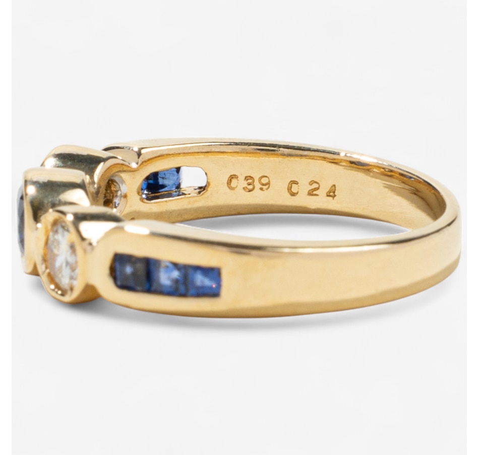 Image 746606_ALTMORE5.jpg, Product 746-606 / Price $2,295.00, Estate Originals 18K Yellow Gold Bezel Set Sapphire and Diamond Three-Across Ring with Shoulder Sapphires from Estate Originals on TSC.ca's Jewellery department