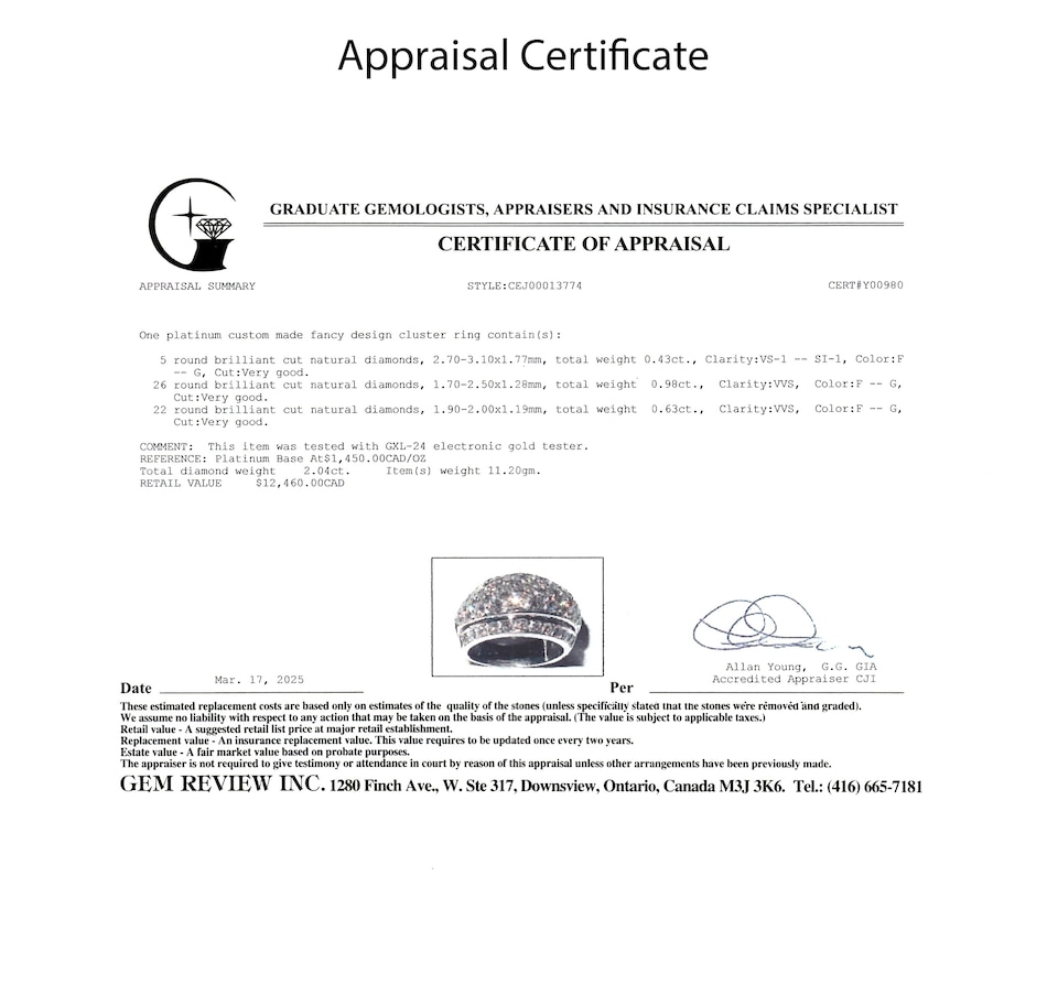 Image 746611_ALTMORE4.jpg, Product 746-611 / Price $5,695.00, Estate Originals Custom-Made Platinum Three-Row Dome Diamond-Set Dome Ring from Estate Originals on TSC.ca's Jewellery department