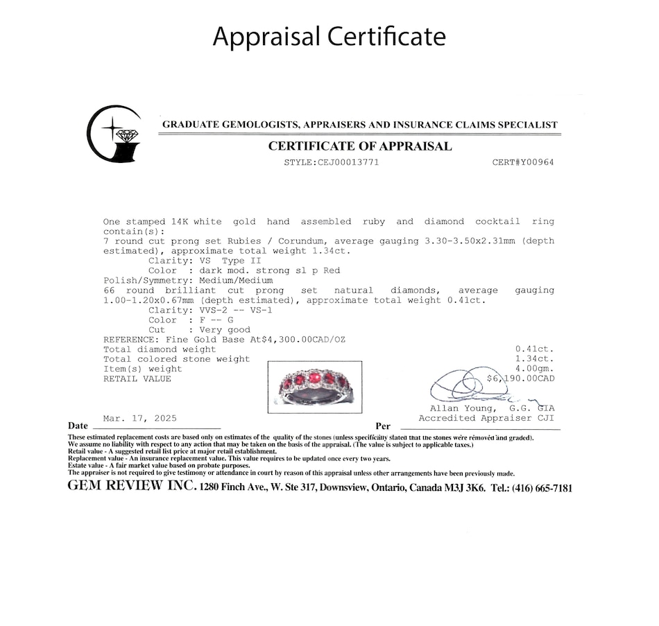 Image 746612_ALTMORE5.jpg, Product 746-612 / Price $2,995.00, Estate Originals 14K White Gold Ruby and Diamond 7-Across Cluster Ring from Estate Originals on TSC.ca's Jewellery department