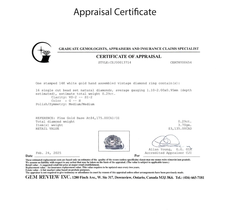 Image 746613_ALTMORE5.jpg, Product 746-613 / Price $1,495.00, Estate Originals 14K White Gold Geometrically Rendered Art-Deco Diamond Ring from Estate Originals on TSC.ca's Jewellery department