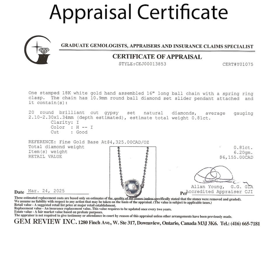 Image 746614_ALTMORE5.jpg, Product 746-614 / Price $2,795.00, Estate Originals 18K White Gold 16" Diamond-Set Ball Pendant from Estate Originals on TSC.ca's Jewellery department