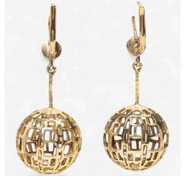 Estate Originals 14K Yellow Gold Birks Geometrically Pierced Drop Ball Leverback Earrings