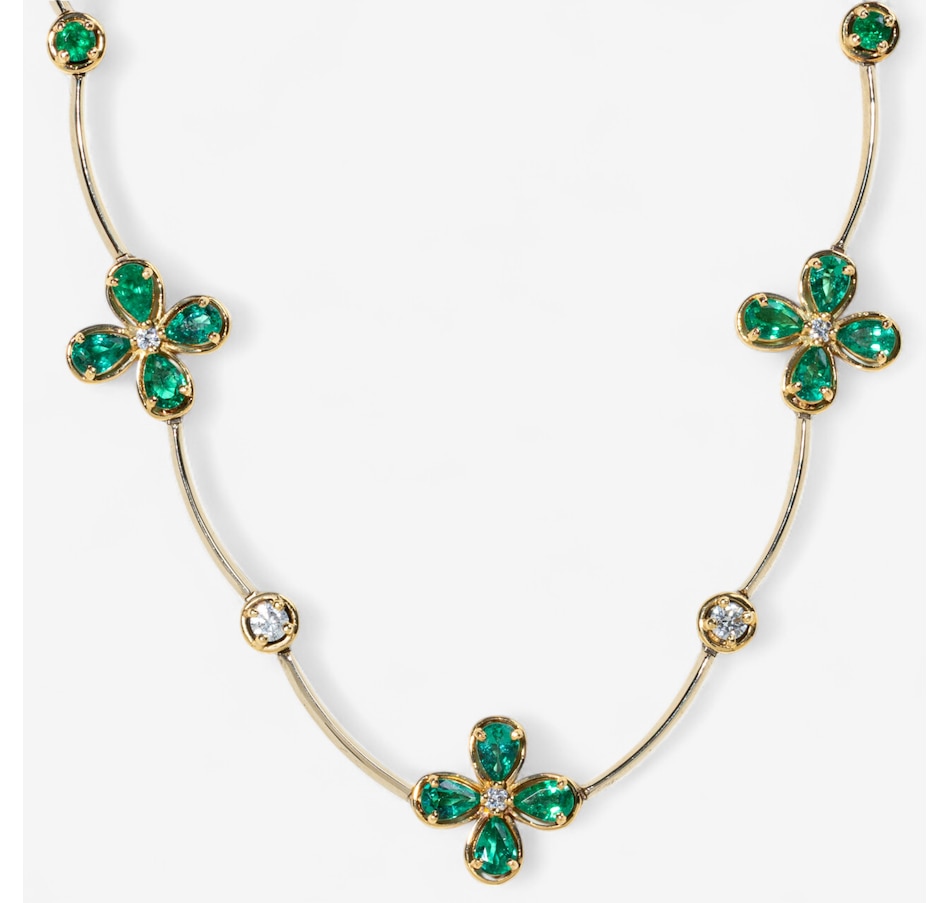 Image 746621.jpg, Product 746-621 / Price $16,995.00, Estate Originals Kaufmann de Suisse Handmade 18K White Gold Pear-Shaped Emerald and Diamond Wave Design Floral Necklace from Estate Originals on TSC.ca's Jewellery department