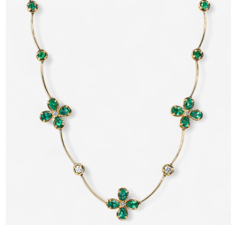 Image 746621_ALTMORE1.jpg, Product 746-621 / Price $16,995.00, Estate Originals Kaufmann de Suisse Handmade 18K White Gold Pear-Shaped Emerald and Diamond Wave Design Floral Necklace from Estate Originals on TSC.ca's Jewellery department