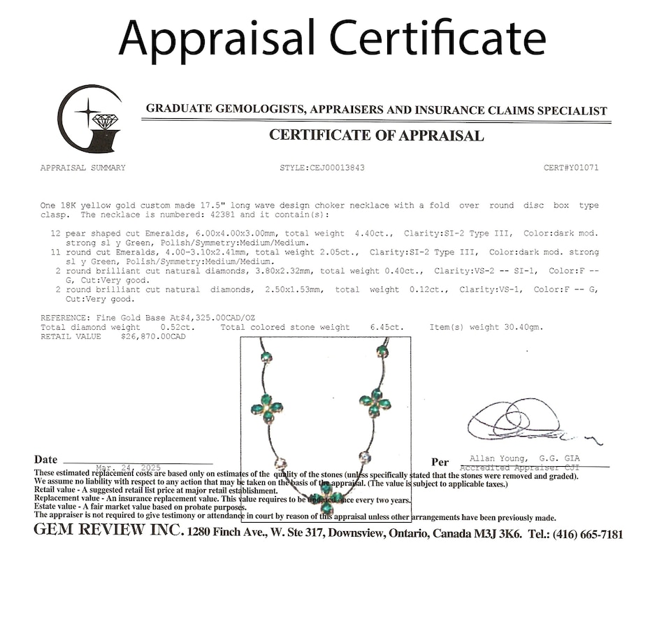 Image 746621_ALTMORE7.jpg, Product 746-621 / Price $16,995.00, Estate Originals Kaufmann de Suisse Handmade 18K White Gold Pear-Shaped Emerald and Diamond Wave Design Floral Necklace from Estate Originals on TSC.ca's Jewellery department