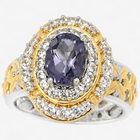 Gems En Vogue Palladium Silver Amethyst And White Zircon Halo Ring