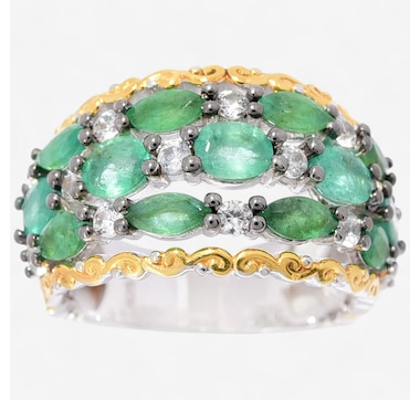 Product 746-632 / Price $299.99 , Gems En Vogue Palladium Silver Grizzly Emerald And White Zircon Ring