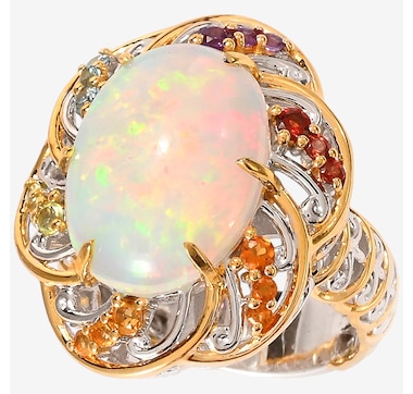 Product 746-638 / Price $479.99 , Gems En Vogue Palladium Silver White Ethiopian Opal & Multi Gemstone Ring