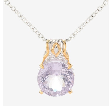 Gems En Vogue Palladium Silver Pink Amethyst & White Zircon Pendant With Chain