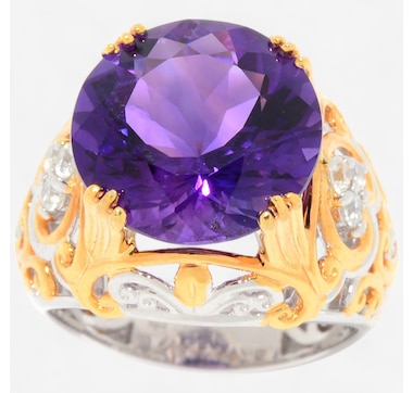 Product 746-642 / Price $449.99 , Gems en Vogue Palladium Silver Ametista Do Sul Amethyst and White Zircon Ring