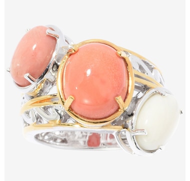 Product 746-655 / Price $179.99 , Gems en Vogue Palladium Silver Coral Three-Stone Ring