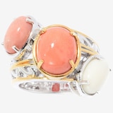 Gems en Vogue Palladium Silver Coral Three-Stone Ring