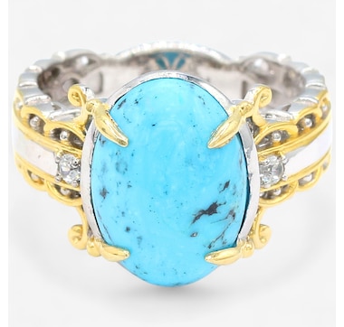 Product 746-662 / Price $149.99 , Gems En Vogue Palladium Silver Spider Turquoise And White Topaz Ring