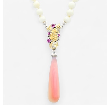Product 746-665 / Price $249.99 , Gems En Vogue Palladium Silver Conch Shell Drop Seahorse Necklace