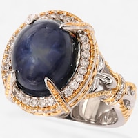 Gems En Vogue Palladium Silver Star Sapphire And White Zircon Ring
