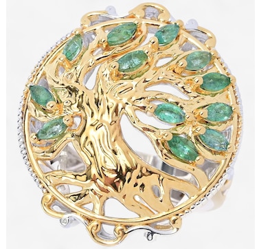 Product 746-668 / Price $279.99 , Gems en Vogue Palladium Silver Grizzly Emerald Tree of Life Ring