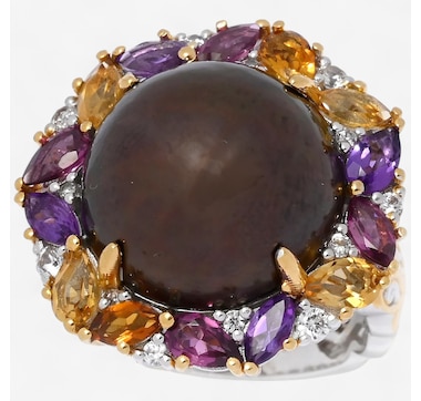 Gems En Vogue Palladium Silver Chocolate Brown Mabe Pearl & Multi Gemstone Ring