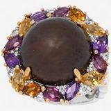 Gems En Vogue Palladium Silver Chocolate Brown Mabe Pearl & Multi Gemstone Ring