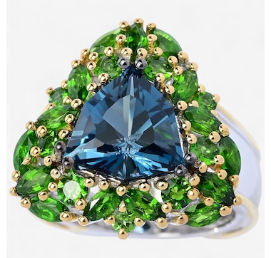 Product 746-671 / Price $299.99 , Gems En Vogue Palladium Silver Trillon Cut London Blue Topaz & Chrome Diopside Ring