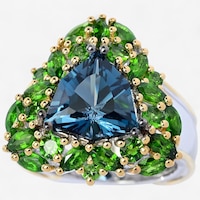 Gems En Vogue Palladium Silver Trillon Cut London Blue Topaz & Chrome Diopside Ring