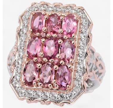 Product 746-677 / Price $349.99 , Gems En Vogue Palladium Silver Pink Tourmaline and White Zircon Ring