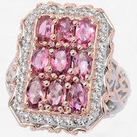 Gems En Vogue Palladium Silver Pink Tourmaline and White Zircon Ring