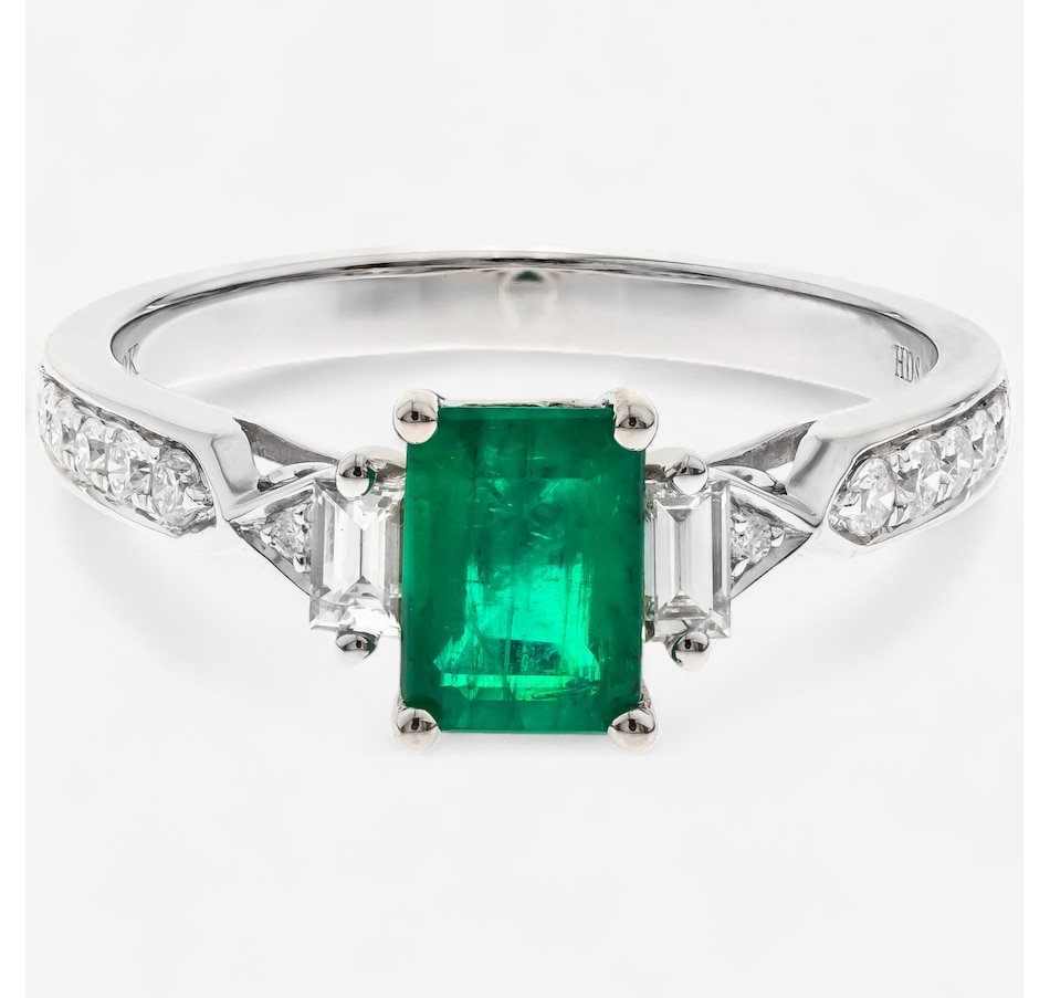 10K White Gold Emerald Cut Emerald and Diamond Ring