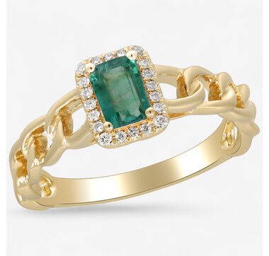 10K Yellow Gold Emerald & Diamond Halo Ring