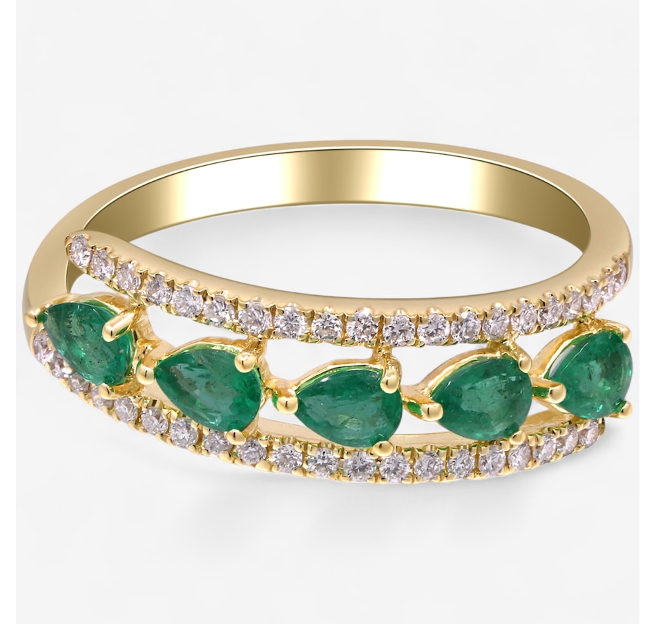 10K Yellow Gold Pear Shaped Emerald and Diamond Ring