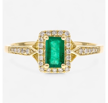 10K Yellow Gold Emerald & Diamond Halo Ring