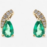 10K Yellow Gold Pear Shape Emerald & Diamond Earrings