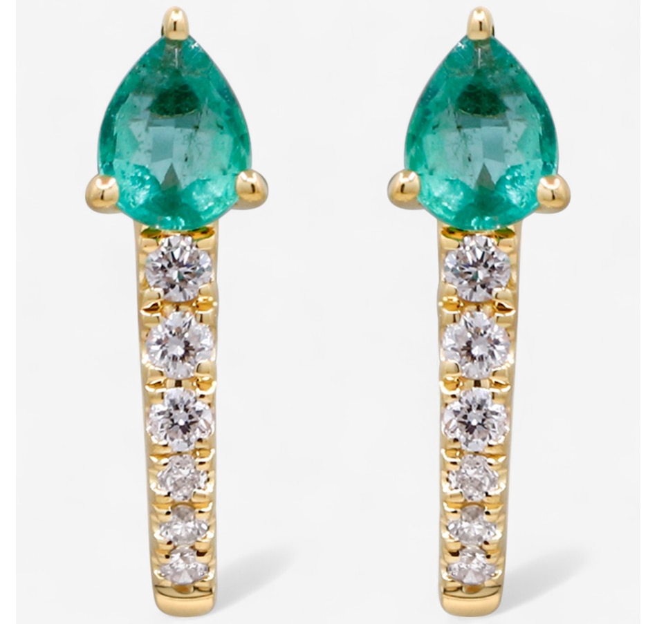 10K Yellow Gold Emerald and Diamond Earrings